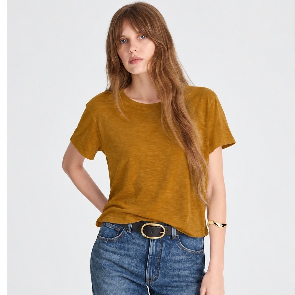 Madewell Whisper Cotton Crewneck Tee Women's Small Yellow Mustard Slub Shirt